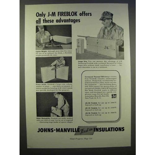 1946 Johns-Manville Fireblok Ad - All These Advantages