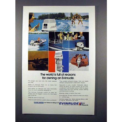 1972 Evinrude Outboard Motor Ad - Full of Reasons!
