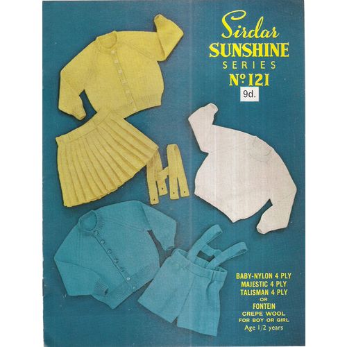 BOY AND GIRL THREE PIECE SUIT knitting pattern by Sirdar no 121 vintage 1/2 year