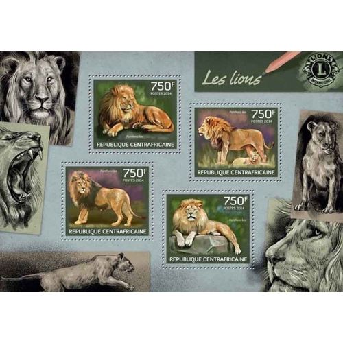CENTRAL AFRICA 2014 SHEET MNH LIONS INTERNATIONAL CLUB WILDLIFE WILD CATS 2