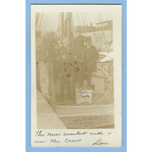 New Jersey Atlantic City Real Photo RPPC Men On Sailboat Alberta In Dock O~729