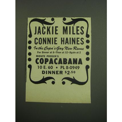1949 Copacabana Club Ad - Jackie Miles Connie Haines In the Copa's Gay New Revue