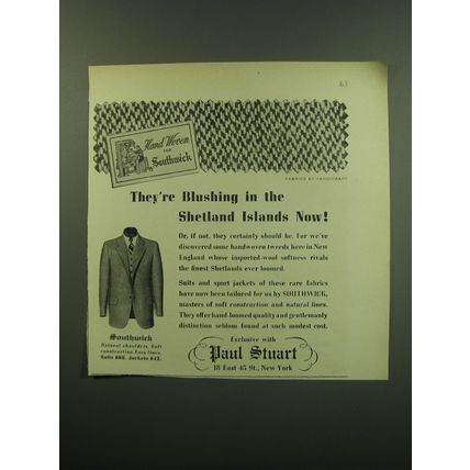 1949 Paul Stuart Southwick Suits Ad - They're blushing in the Shetland Islands