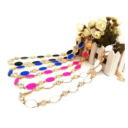 Womens 1/2" Belt Oval Colored Link W/ Rinestone Metal/Chain Gold Silver 46"