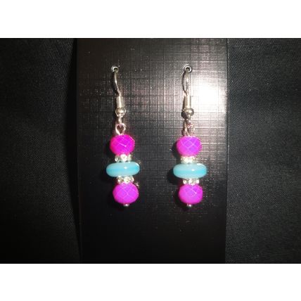 Hot pink & turquoise with clear crystals earrings