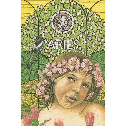 Aries Child By Stained Glass Window Rare Horoscope Postcard