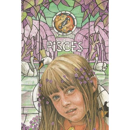 Pisces Child By Stained Glass Window Rare Horoscope Postcard