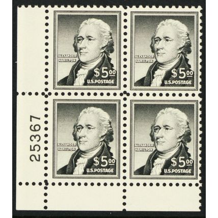 1053, Mint VF NH $5 Hamilton Plate Block ..- Stuart Katz