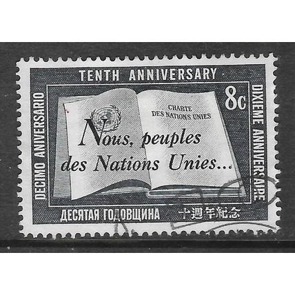 UNITED NATIONS 1955 10TH ANNIVERSARY 8c USED