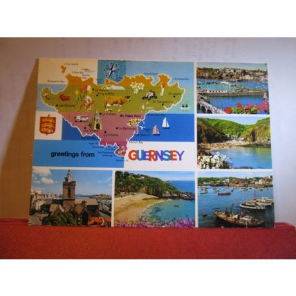 MAP, multiview, GUERNSEY, used postcard by John Hinde 1980 pm #