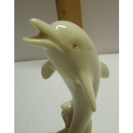 Lenox Dolphin Figurine Porcelain Ivory White 24K Gold Accents Dolphin Figurine
