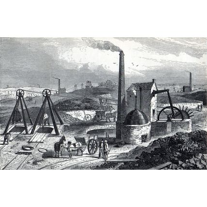 COAL WHIMSEY OR ENGINE DRAWING COAL 1851 William Henry Prior VICTORIAN ENGRAVING