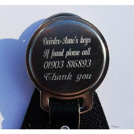 Genuine Leather Personalised Engraved KeyRing FOB with BLACK CAT Picture