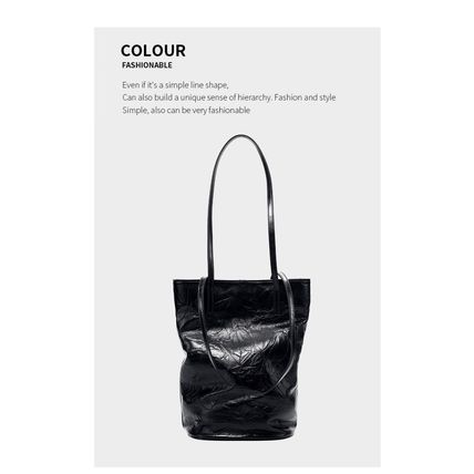 Women Cowhide Bucket Bag Large Capacity Retro Shoulder Bag Black