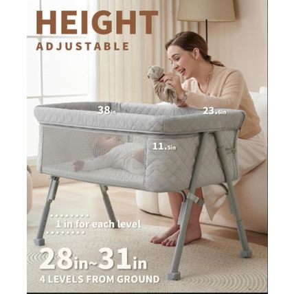AirClub Bedside Sleeper Bassinet Adjustable Height, Breathable Mesh - Gray (Bran