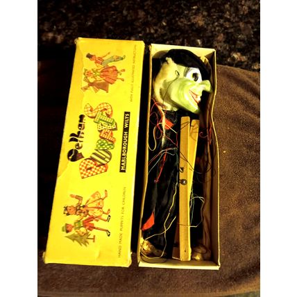 Old Pelham Green Wicked Witch Marionette Puppet W/Box 1960s (Made In England)