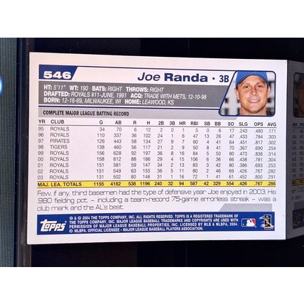 JOE RANDA 2004 TOPPS BASEBALL CARD #546