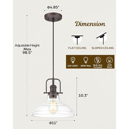 FEMILA Pendant Lights for Kitchen Island, 11" Farmhouse Hanging Light Fixture wi