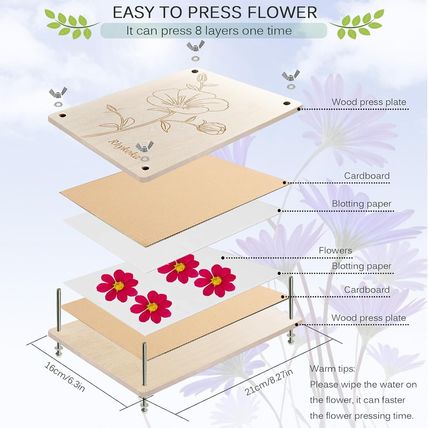 Rhykoka Professional Flower Press, 8 Layers 6.3X8.3 Inch (16X21Cm) Wooden Flower