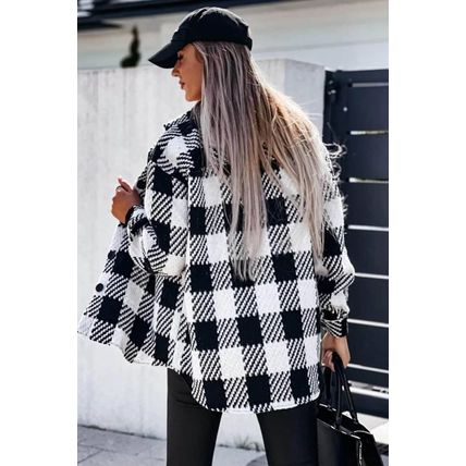 Black Plaid Textured Flap Pocket Shacket