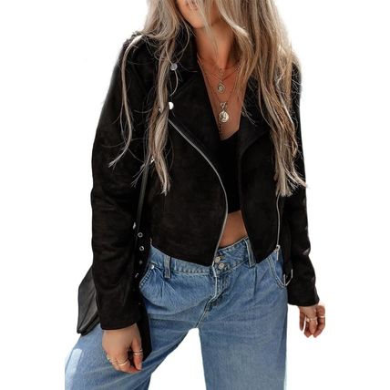 Black Asymmetric Zipper Belted Hem Jacket