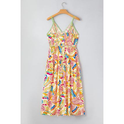 Orange Abstract Print Spaghetti Strap Piping Detail Maxi Dres