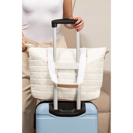 White Quilted Patchwork Large Tote Bag and Clutch 2pcs Set