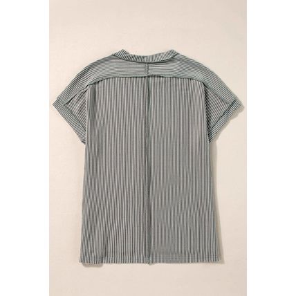 Medium Grey Twist Ribbed Sequined Bow Rugby Game Day Pattern Knit T Shirt