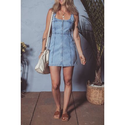 Beau Blue Seamed Zipper Square Neck Sleeveless Denim Mini Dress