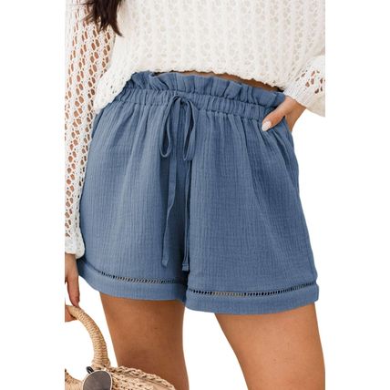 Sail Blue Cotton Gauze Paperbag Shorts