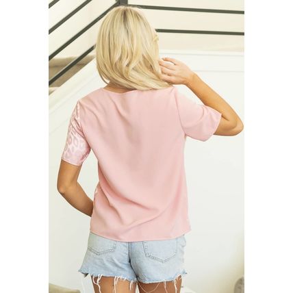 Apricot Pink Leopard Jacquard Patchwork Crisscross V Neck Short Sleeve Blouse