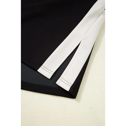 Black Contrast Zipped Stand Collared T Shirt and Short Set