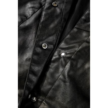 Black Faux Leather Buttoned Front Boxy Jacket