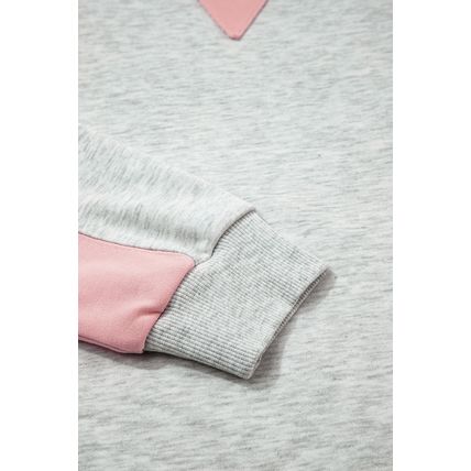 Light Grey Color Block Raw Hem Pullover and Casual Shorts Set
