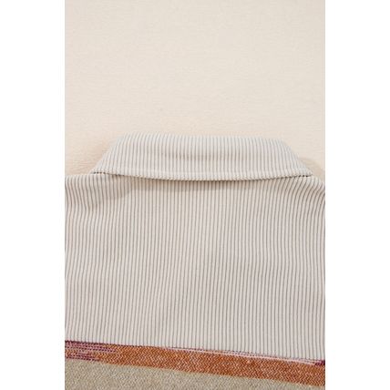 Multicolour Western Aztec Striped Patchwork Double Flap Pocket Raw Hem Shacket