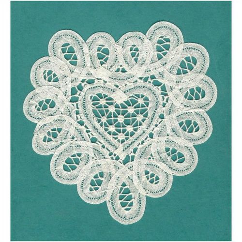 Heart Shaped White Ribbon Lace Doily, 6 3/4" x 7"