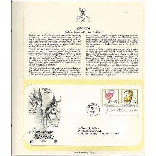 ORCHIDS : Wild Pink / Yellow Lady Slipper' OFFICIAL FIRST DAY of ISSUE ' (1984)