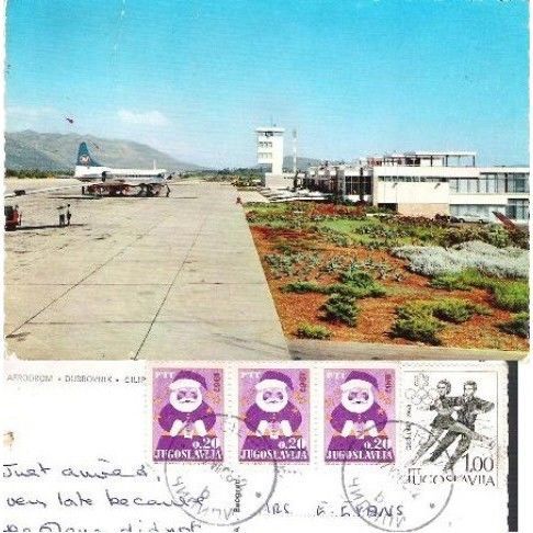 Dubrovnik, Croatia - aerodrom, airport - postcard 1968, stamps