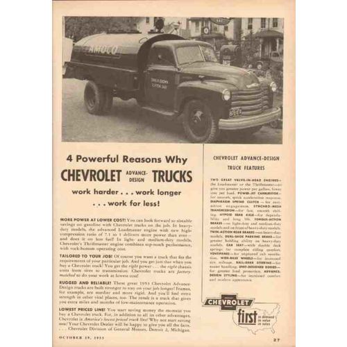 chevrolet 1953 amoco chas r brown elkton md delivery truck vintage ad