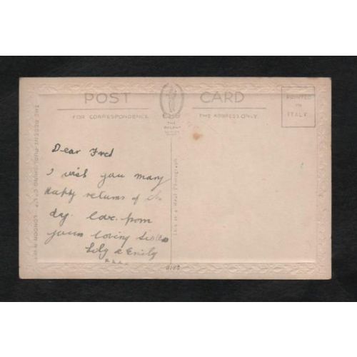 Vintage Brother's Birthday glossy greetings postcard with embossed edges & verse