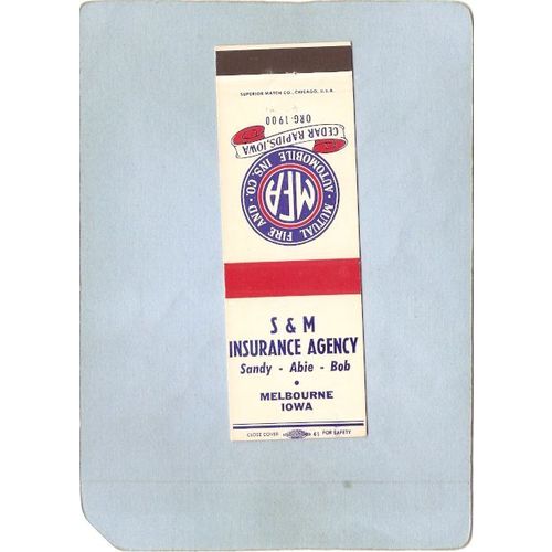 IA Melbourne Matchcover S & M Insurance Agency w/Mutual Fire & Automobile ~124