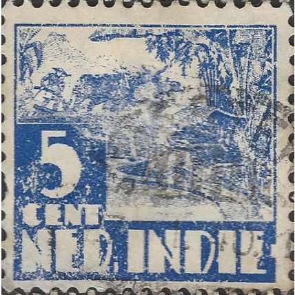 DUTCH EAST INDIES, MAMMAL, Water buffalo, blue 1934, 5c, #2
