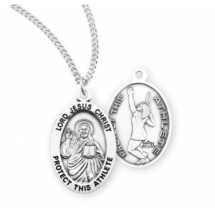Jesus Christ Sterling Silver Women's Tennis Necklace Medal Necklace