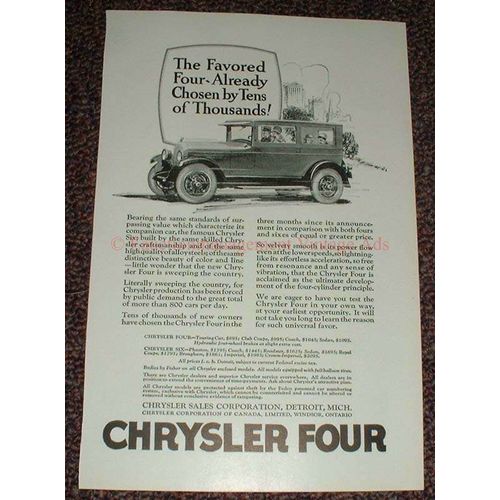 1925 Chrysler Four Car Ad, Already Chosen by Thousands!