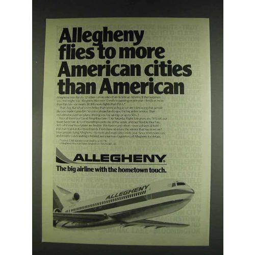 1978 Allegheny Airlines Ad - Flies to More Cities