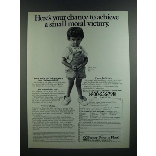 1986 Foster Parents Plan Ad - Achieve a Small Moral Victory