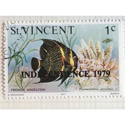 St Vincent 1979 Independence Marine Life 1c French Angelfish Used SG 606 stamp