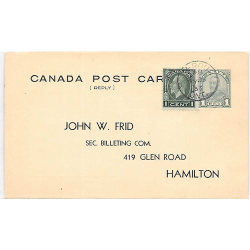 Canada #P47 USED 1933 Arch Type 12, Fergus ONT, Used reply portion
