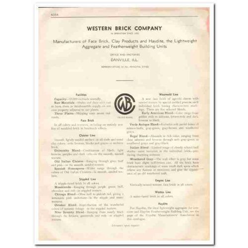 WESTERN BRICK COMPANY 1933 face cloister stippled vintage catalog