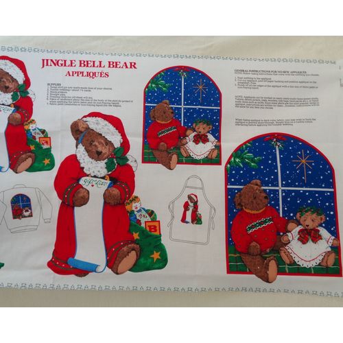 Jingle Bell Bear Appliques Fabric Material Sewing Crafting Panel